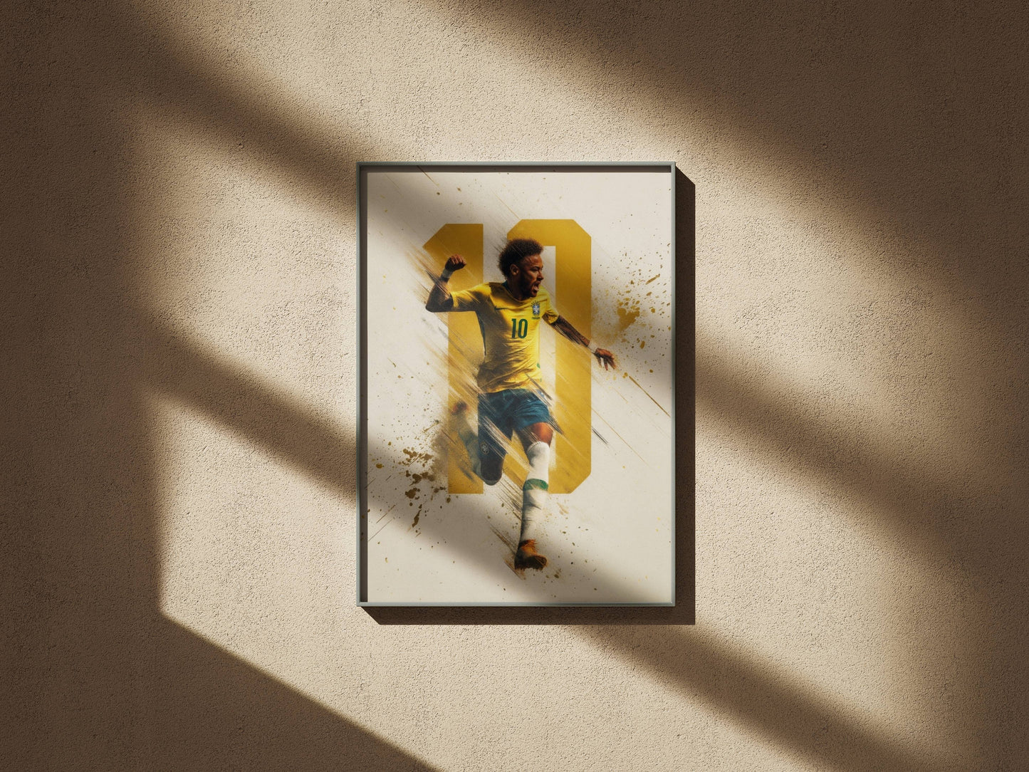 Neymar Brazil No.10 Gold Dynamic Action Art Print | Football Wall Poster