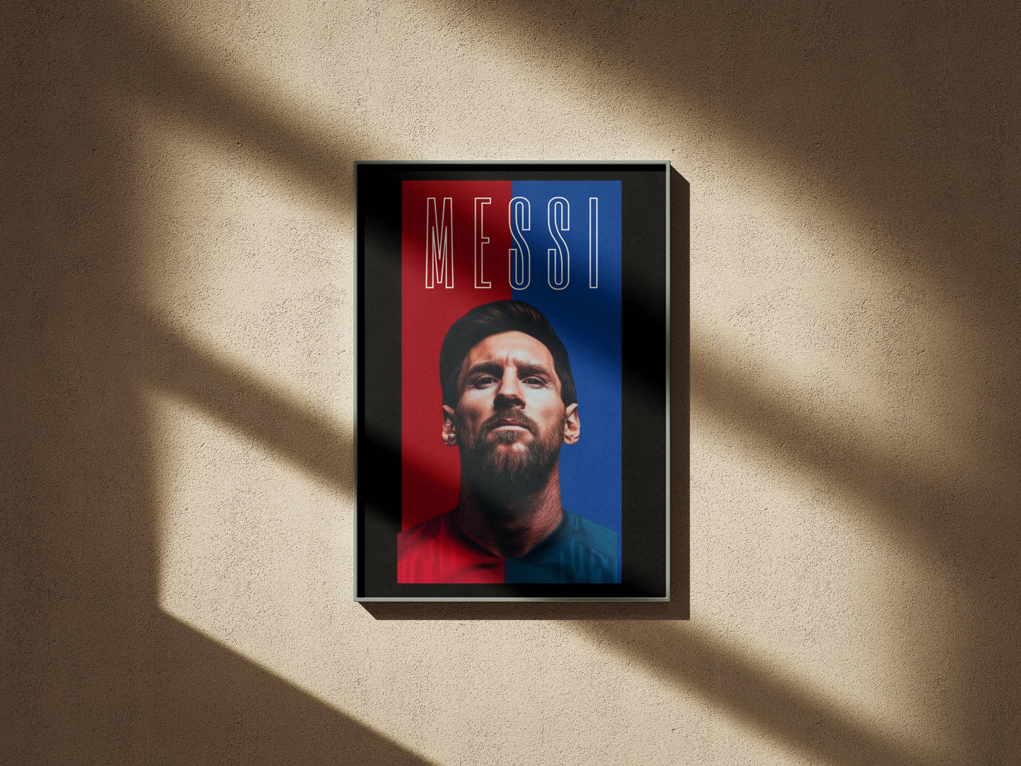 Messi Split Red Blue Typography Art Print | Bold Football Wall Poster