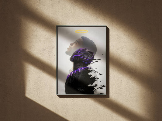 Black Panther Purple Glow Abstract Portrait Art Print | Superhero Wall Poster