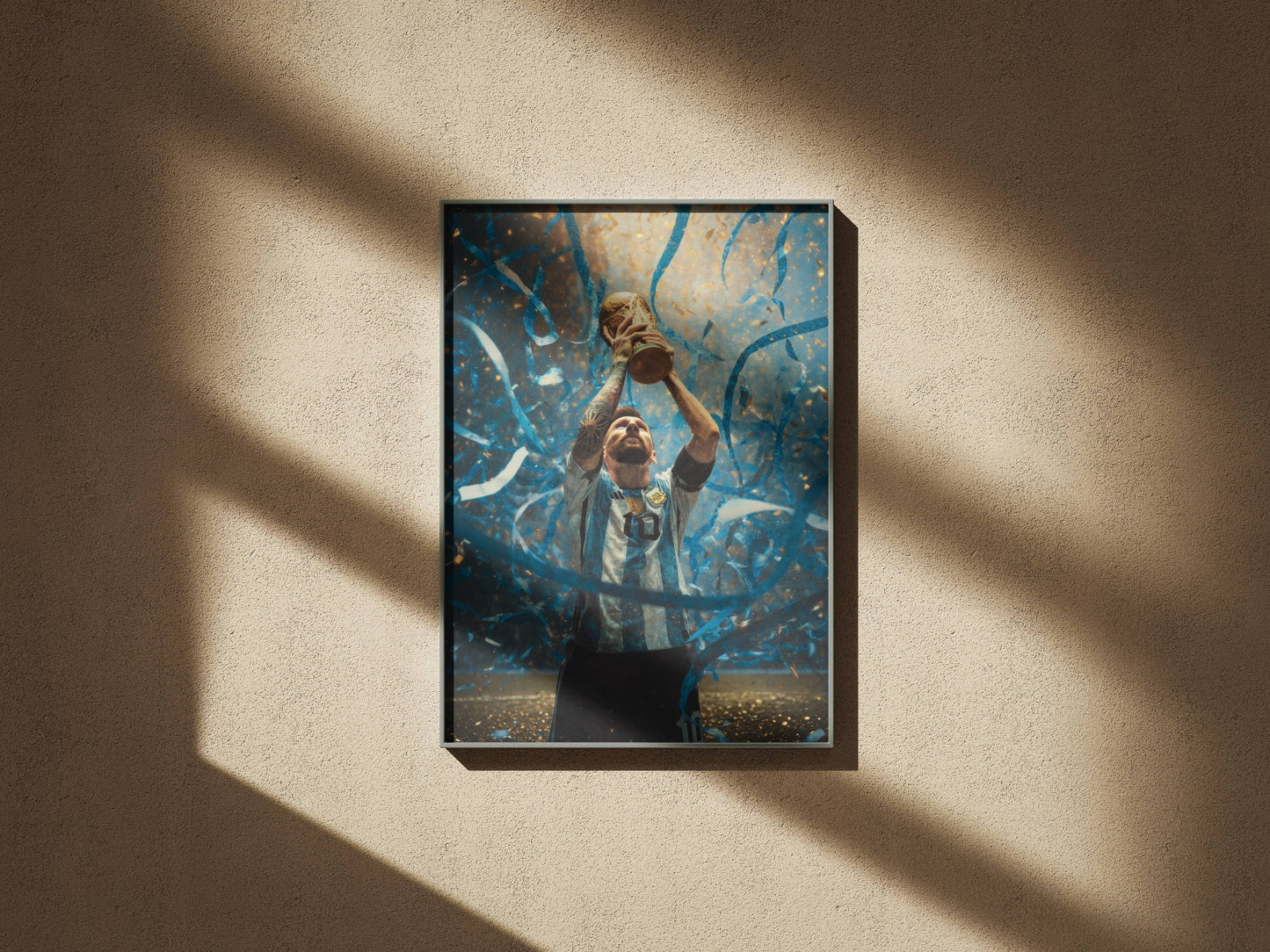 Messi FIFA World Cup Trophy Celebration Art Print | Argentina Football Wall Poster