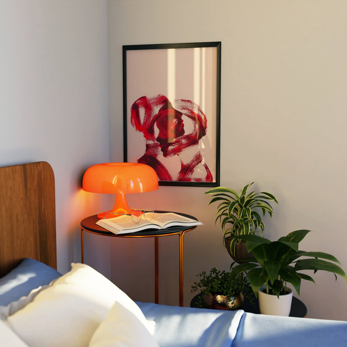 Bold Red Brushstroke Abstract Modern Art Frame