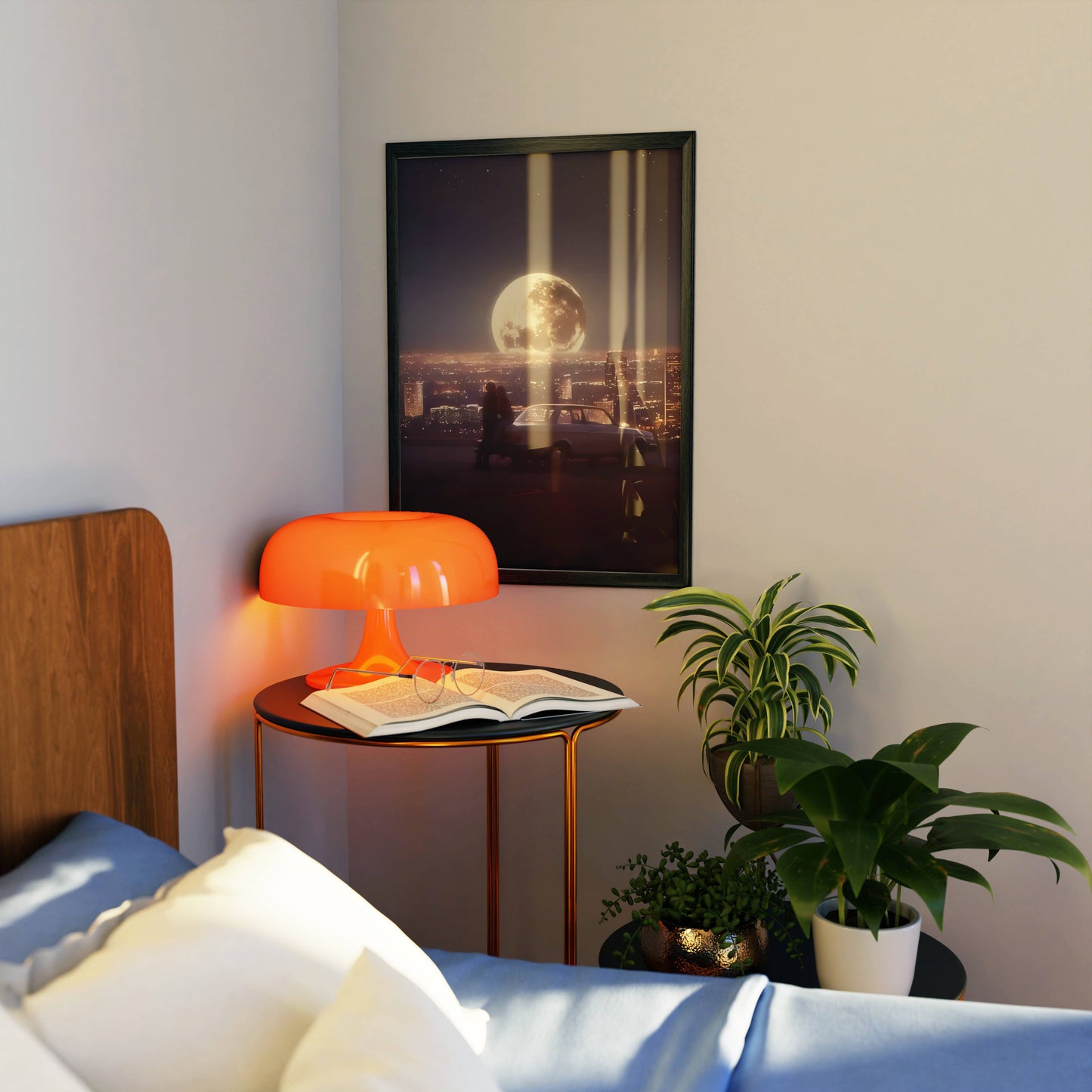Giant Full Moon City Skyline Nightscape Art Frame
