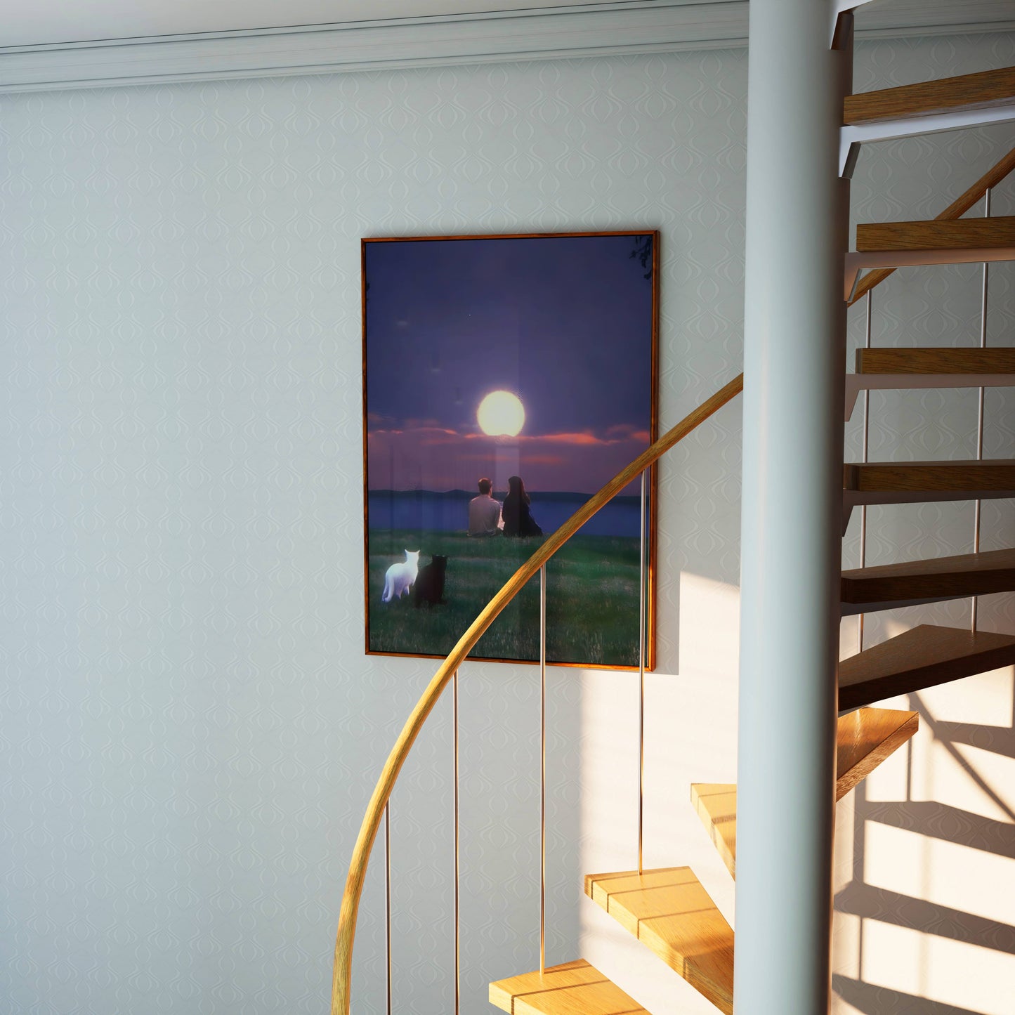 Purple Moon Silhouette Night Sky Art Poster Frame