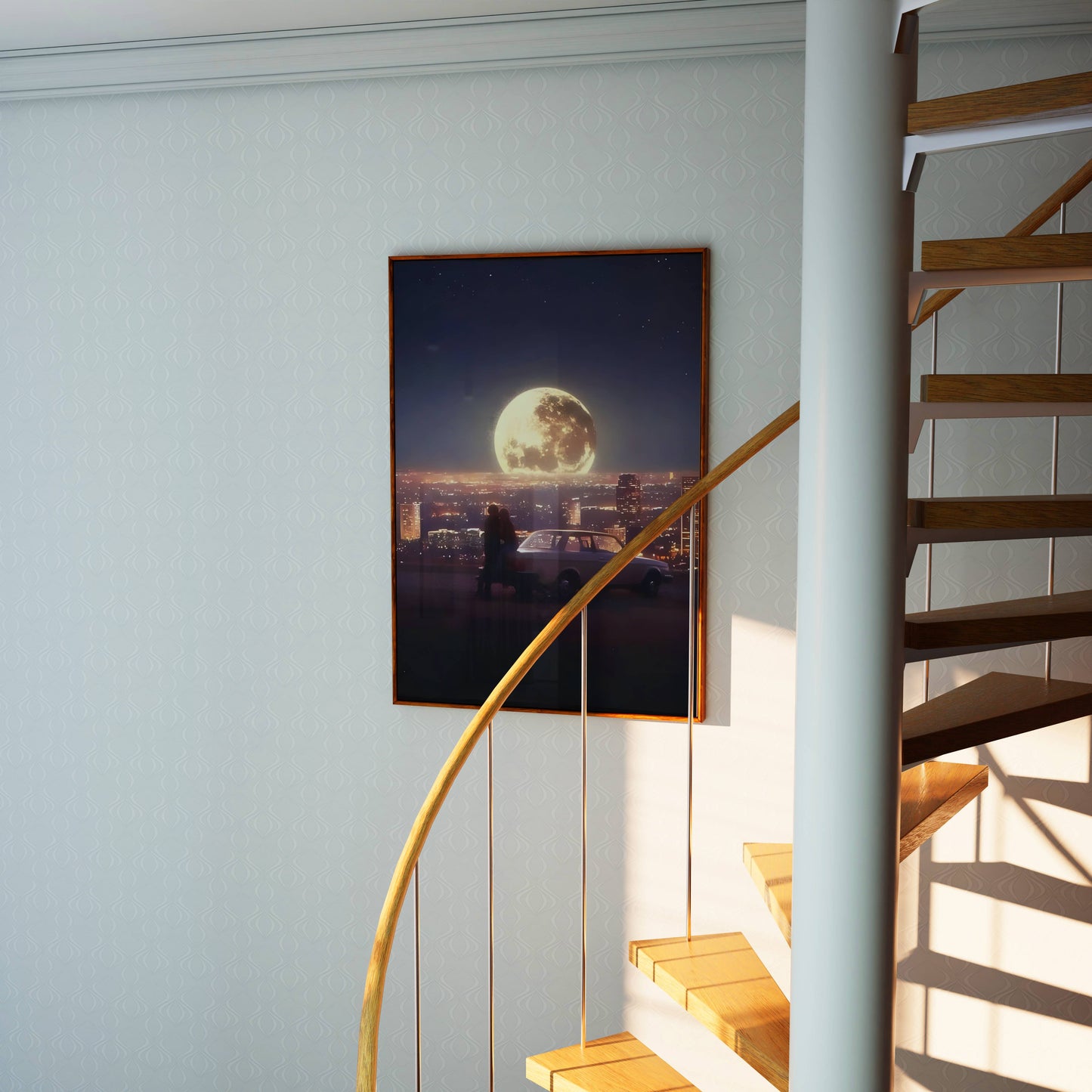 Giant Full Moon City Skyline Nightscape Art Frame