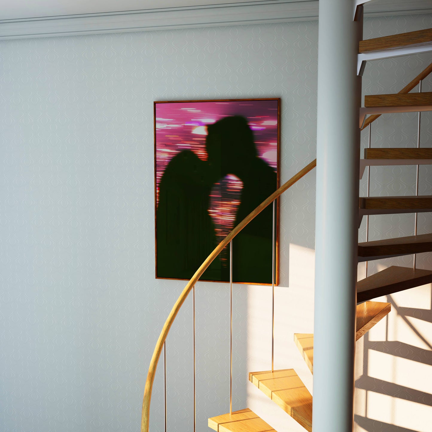 Romantic Sunset Silhouette Couple Lakeside Art Frame