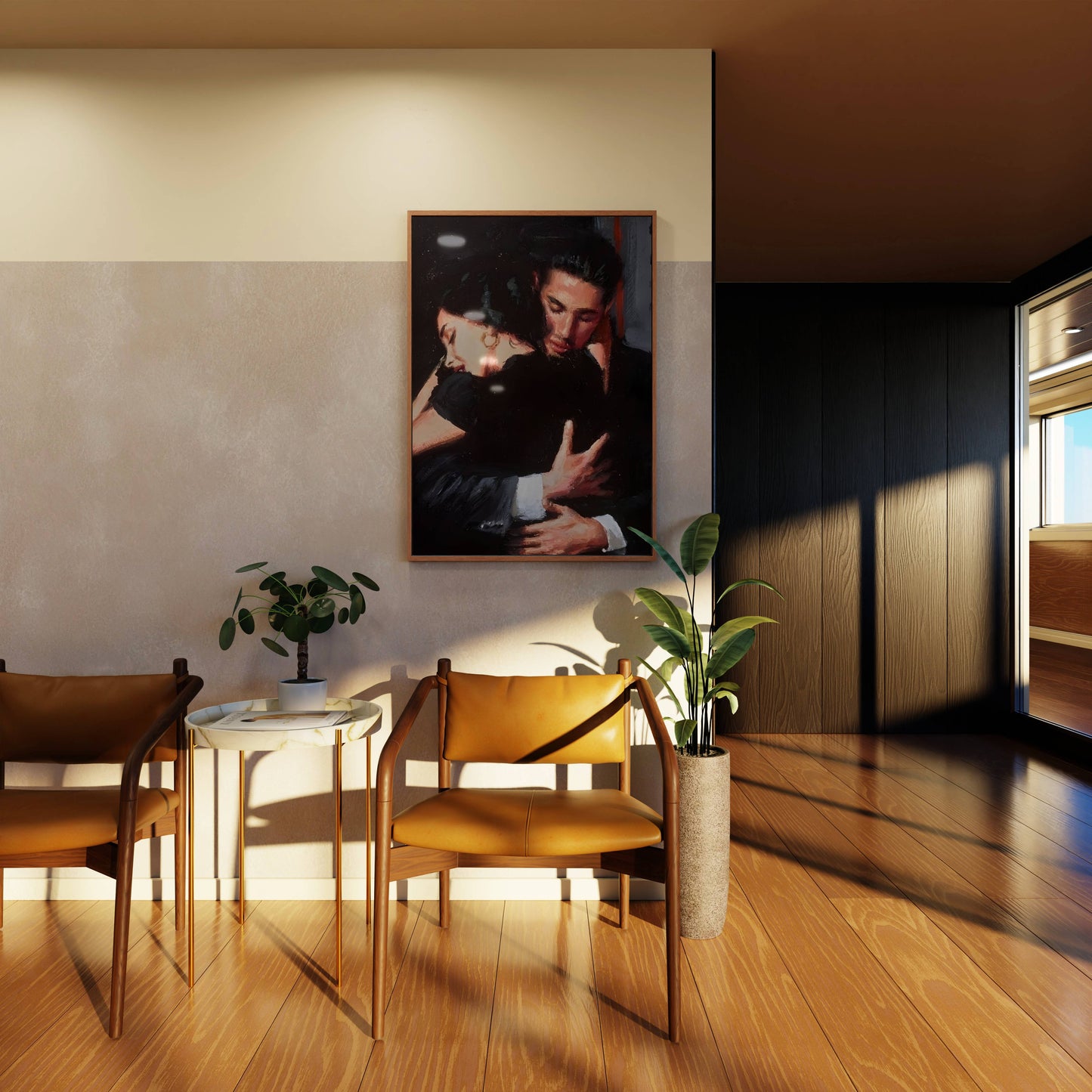 Intimate Dance Embrace Romantic Couple Art Frame