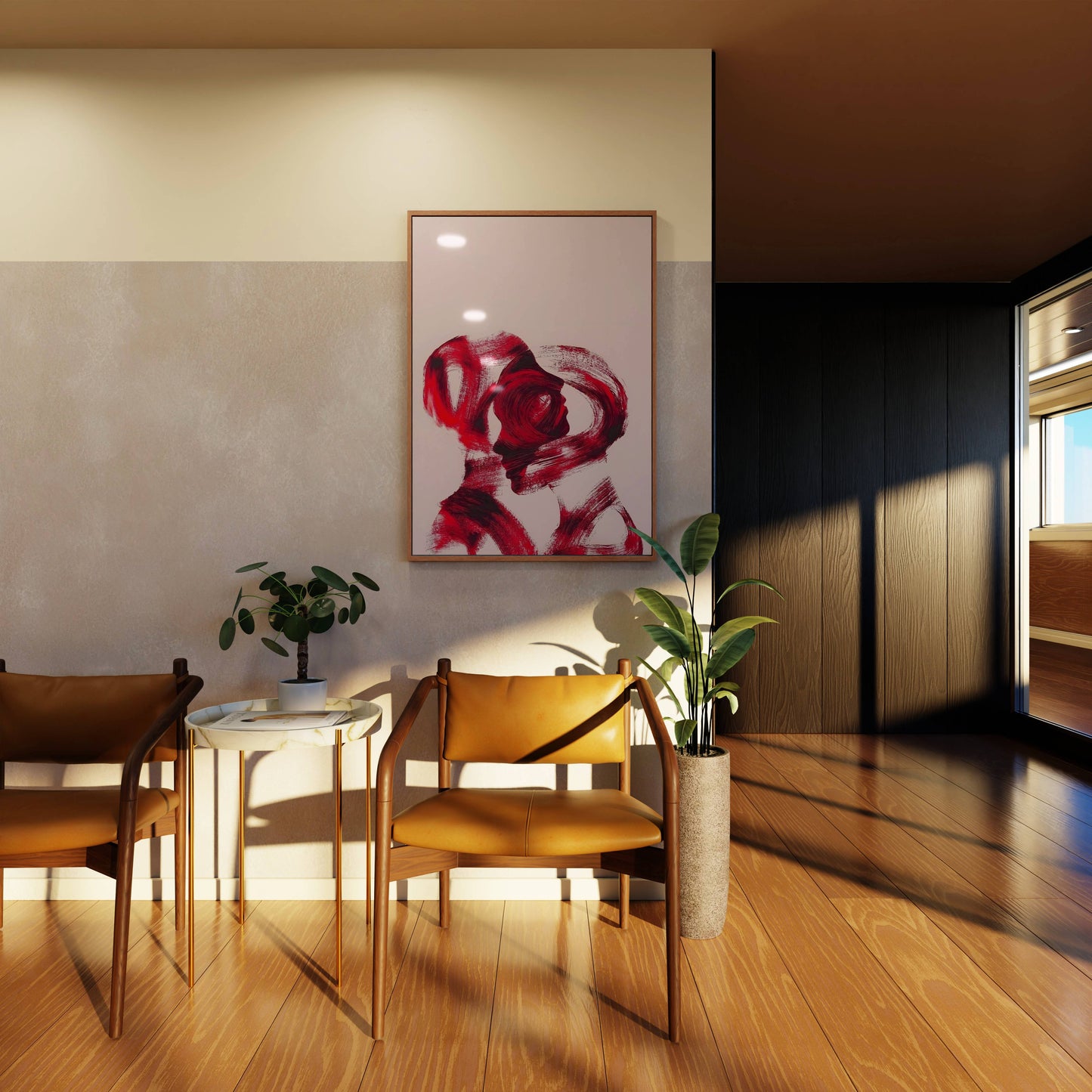 Bold Red Brushstroke Abstract Modern Art Frame
