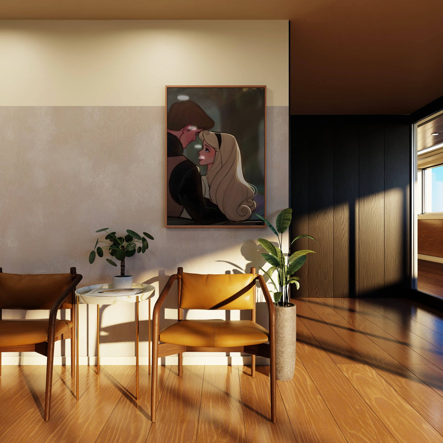 Romantic Couple Kiss Anime Illustration Poster Frame