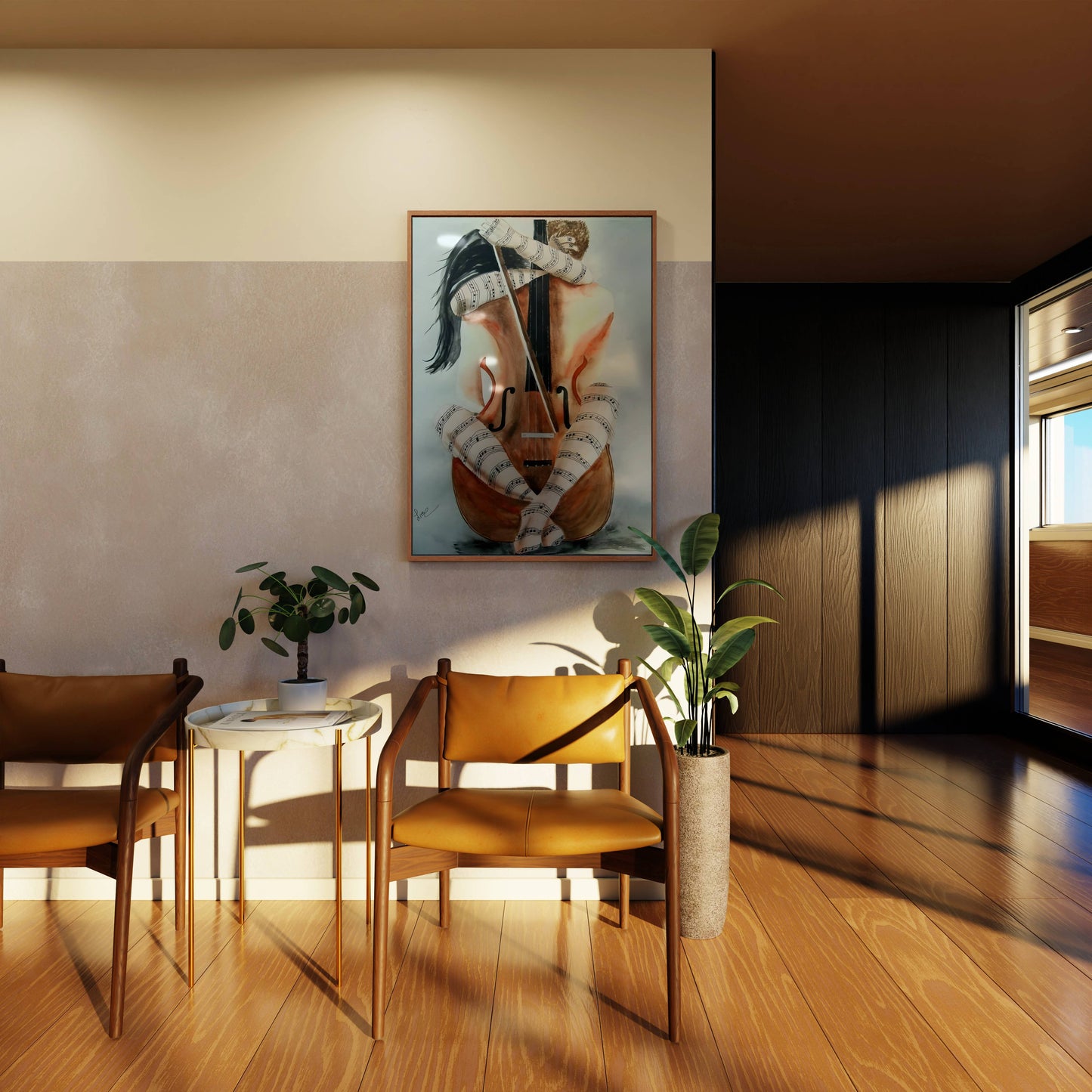 Soulful Cellist Woman Musical Portrait Art Frame