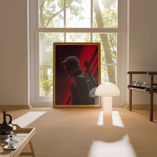 Hawkeye Archer Silhouette Red Background Art Print | Superhero Wall Poster