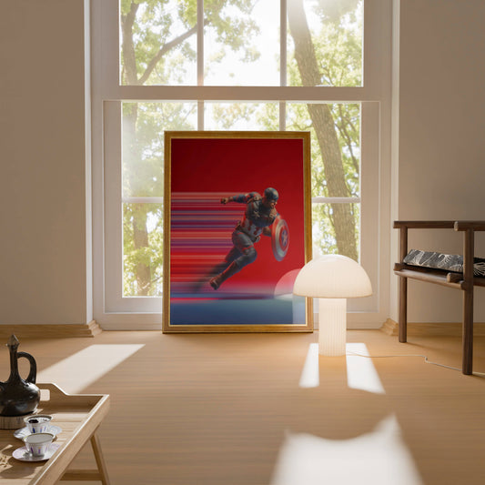 Captain America Running Action Speed Art Print | Superhero Wall Poster