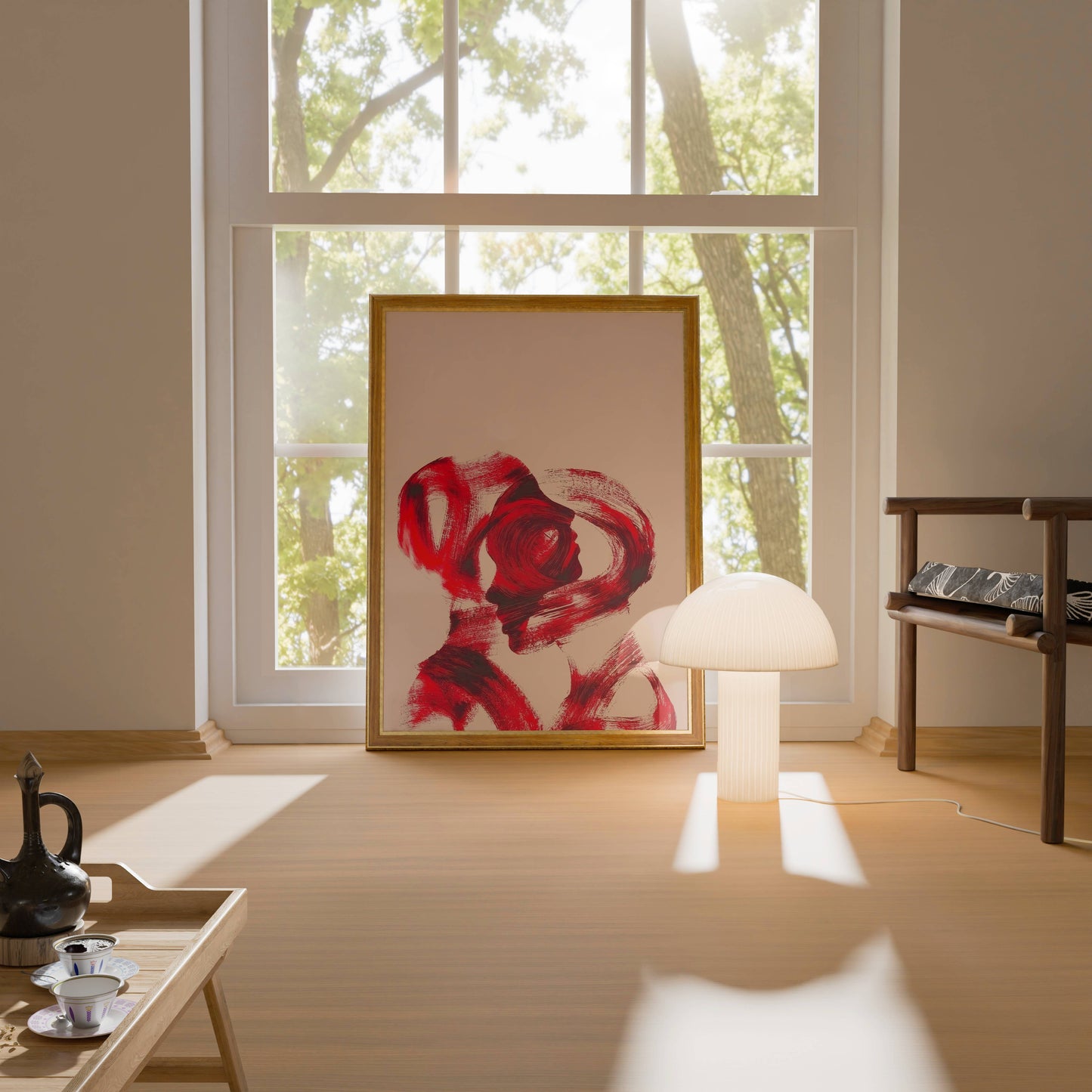 Bold Red Brushstroke Abstract Modern Art Frame