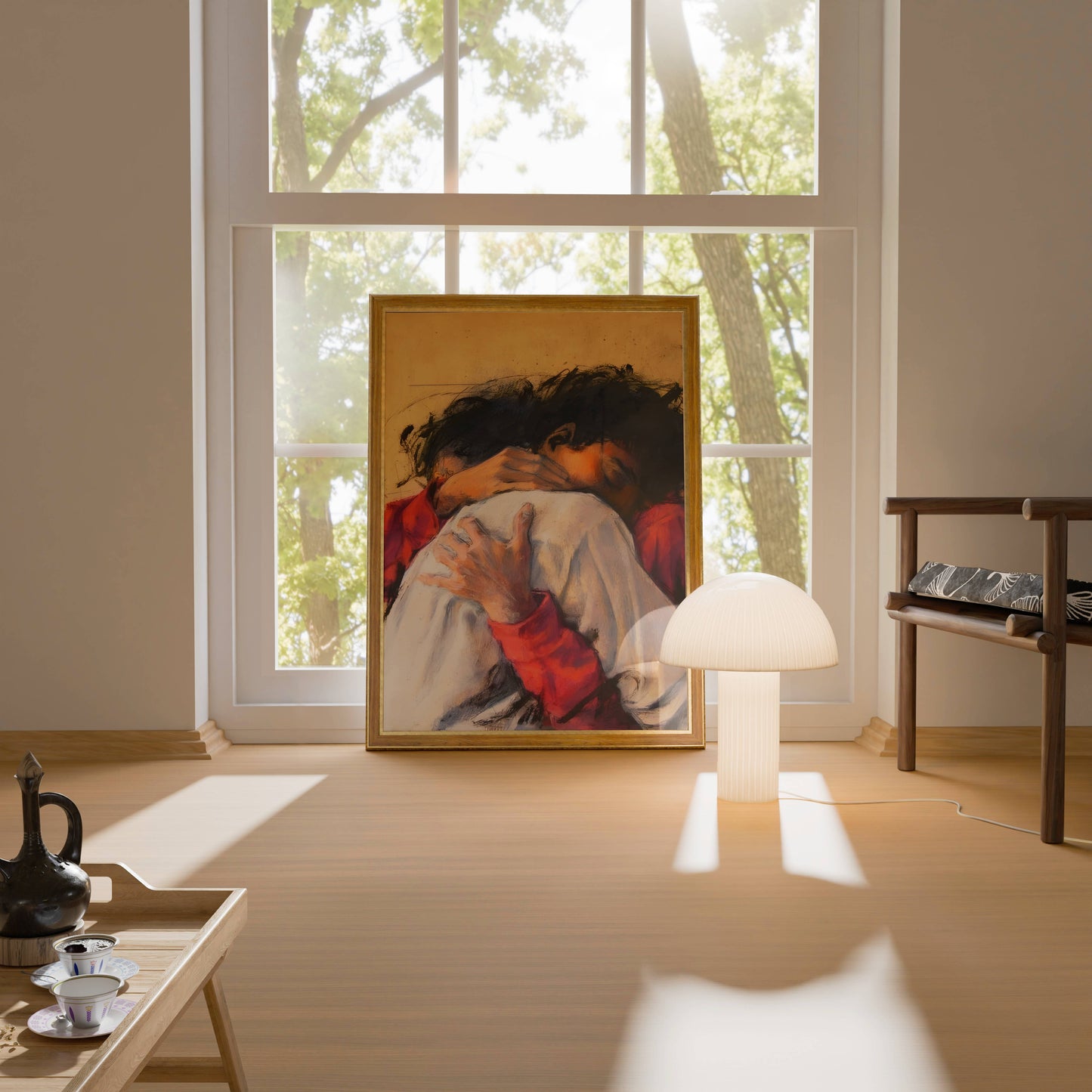Mother and Child Embrace Portrait Art Poster Frame