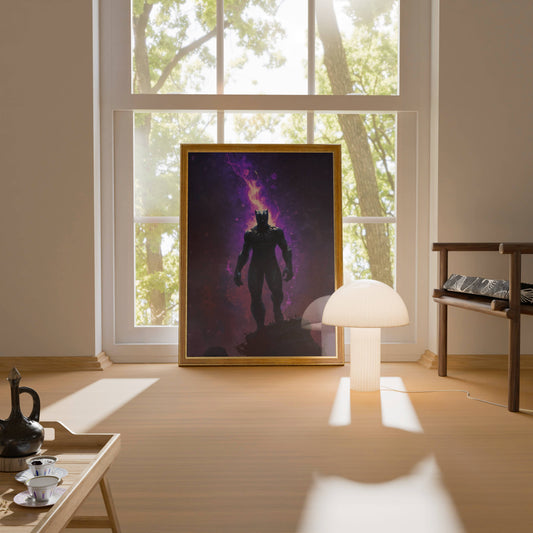 Black Panther Cosmic Silhouette Purple Galaxy Art Print | Superhero Wall Poster