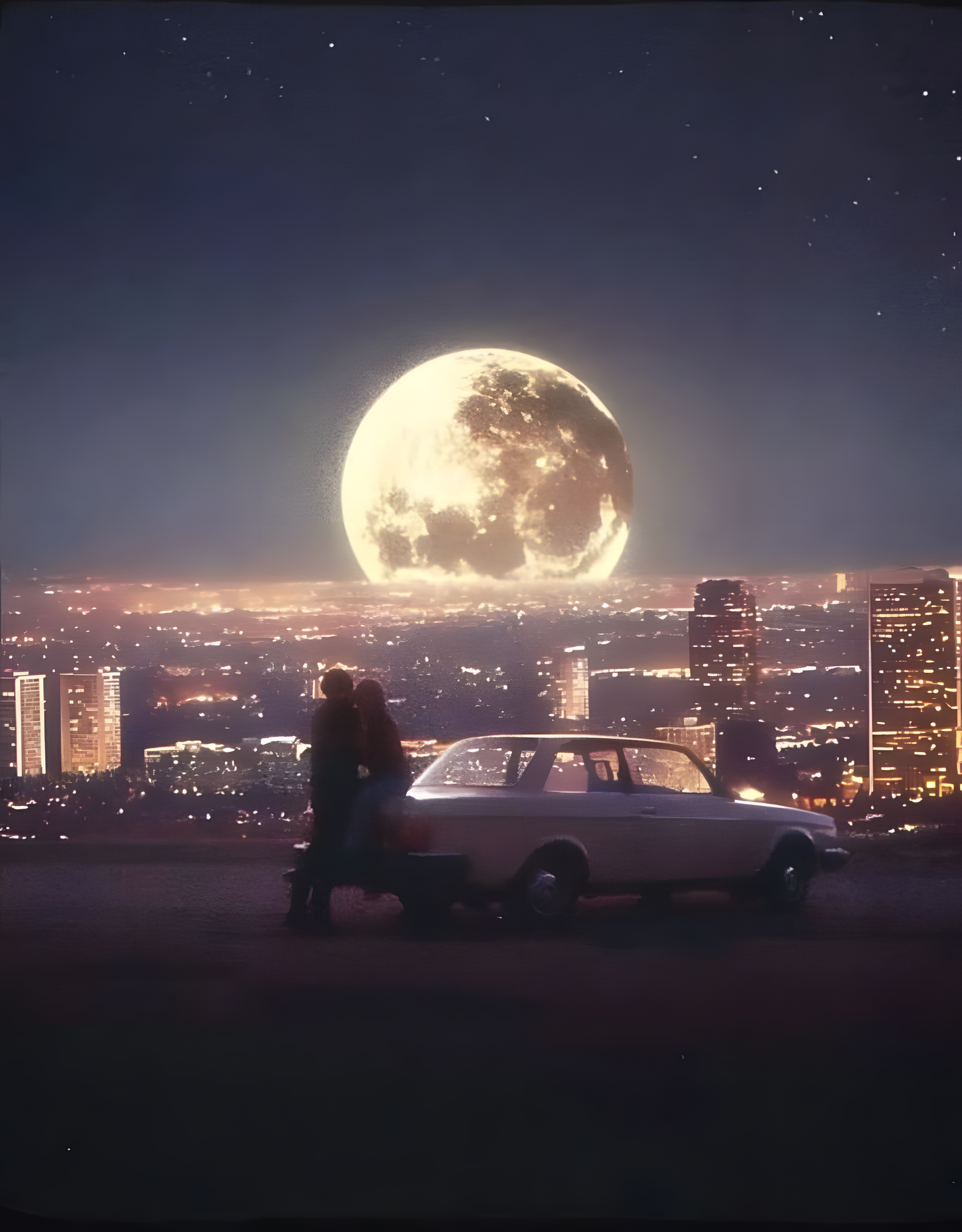 Giant Full Moon City Skyline Nightscape Art Frame