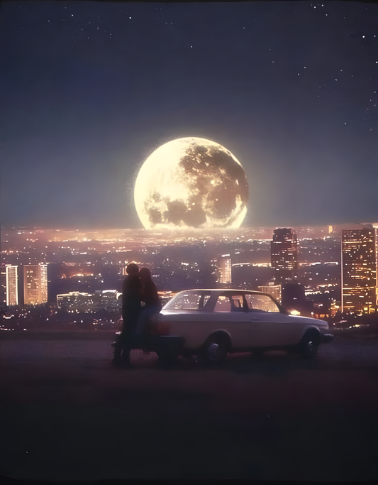 Giant Full Moon City Skyline Nightscape Art Frame