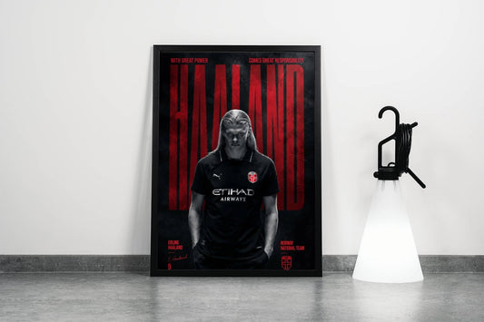 Haaland with great powers  Typography Art Print | Football Wall Poster