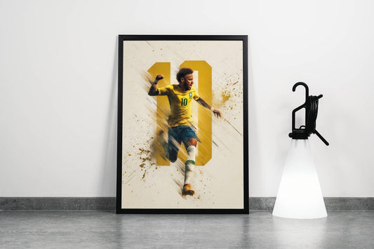 Neymar Brazil No.10 Gold Dynamic Action Art Print | Football Wall Poster