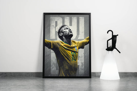 Neymar Brazil No.10 Arms Raised NJR Art Print | Football Wall Poster