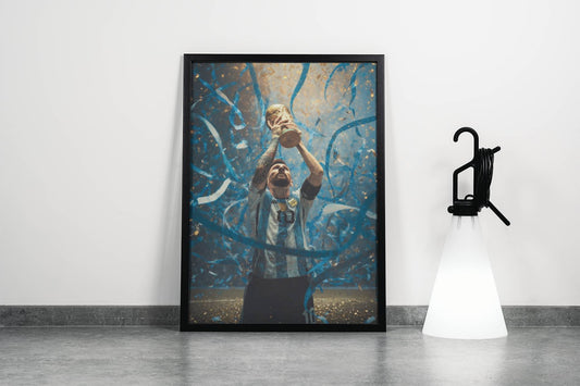 Messi FIFA World Cup Trophy Celebration Art Print | Argentina Football Wall Poster